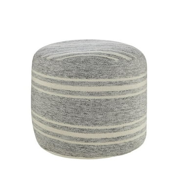 HomeRoots 18" Gray Polyester Round Striped Indoor Outdoor Pouf Ottoman