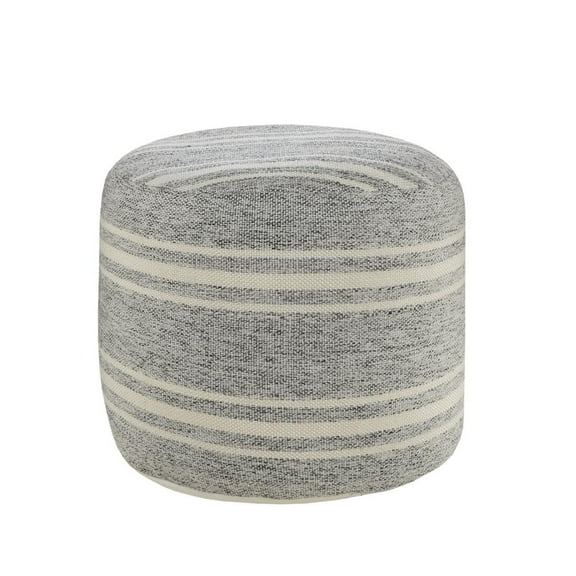 HomeRoots 18" Gray Polyester Round Striped Indoor Outdoor Pouf Ottoman