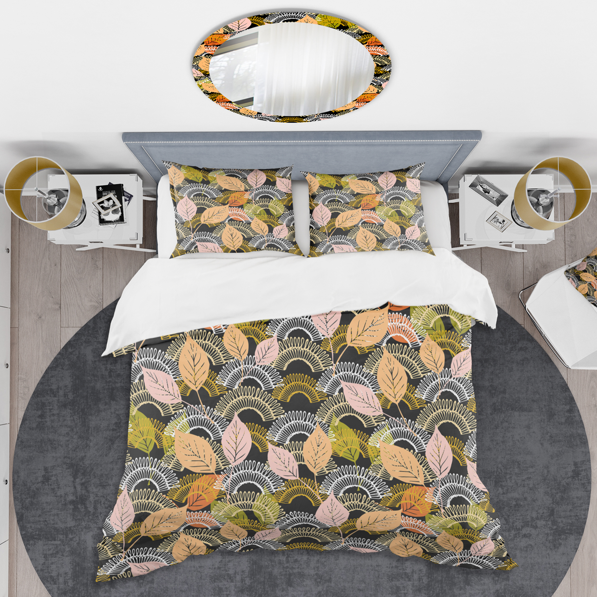 Designart 'Autumn leaves lace textured pattern' Mid-Century Modern Duvet Cover Set