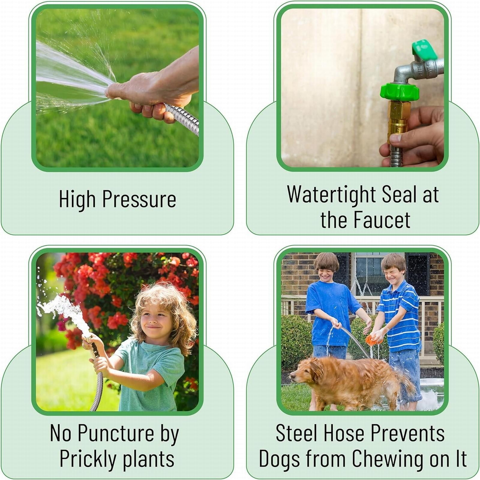 (Clearance) pdqouc 304 Stainless Steel Garden Hose with Female to Male Metal Connector, Anti-Leakage, Flexible & Lightweight Kink Free Water Hose, Easy to Use & Store