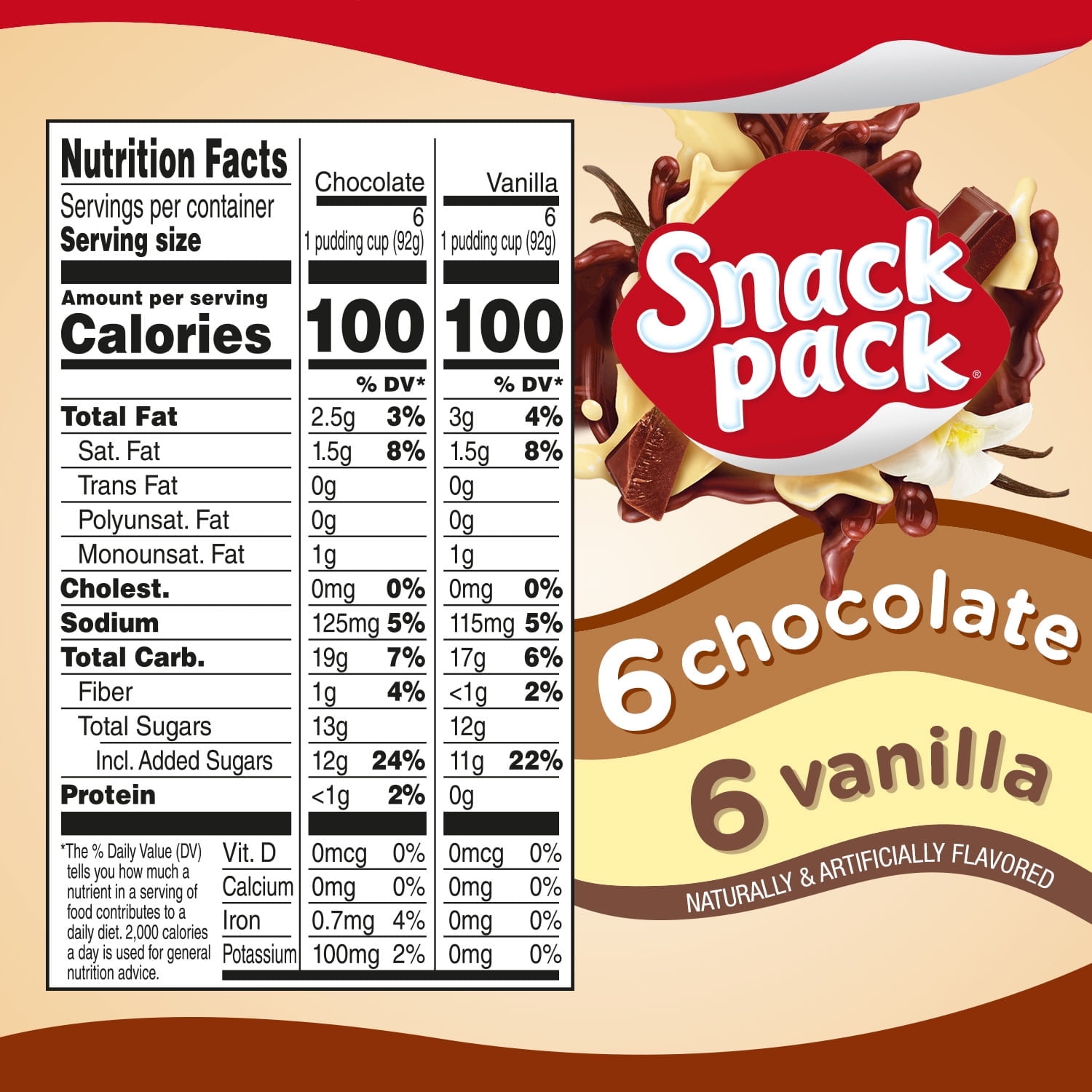 (4 pack) Snack Pack Chocolate Pudding and Vanilla Pudding, 3.25 oz Pudding Cups, 12 Count Family Pack
