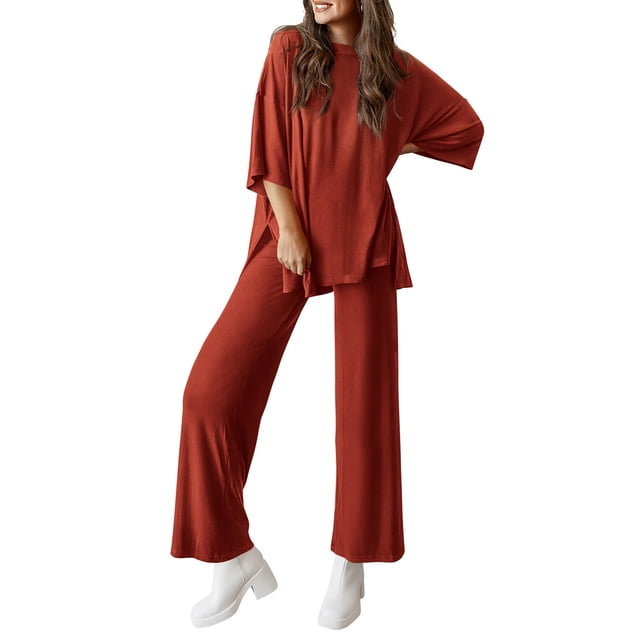Conjunto de Chándal PRETTYGARDEN 2 Piezas para Mujer Rojo Ladrillo Talla M