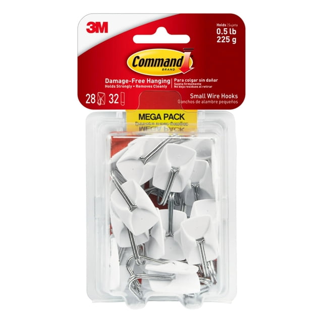 Wall Hooks Command Small Wire Toggle, 28 unidades, color blanco con 32 tiras