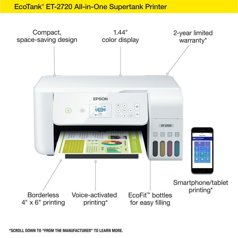 Epson EcoTank ET-2720 Wireless Color All-in-One Supertank Printer with  Scanner and Copier - Black