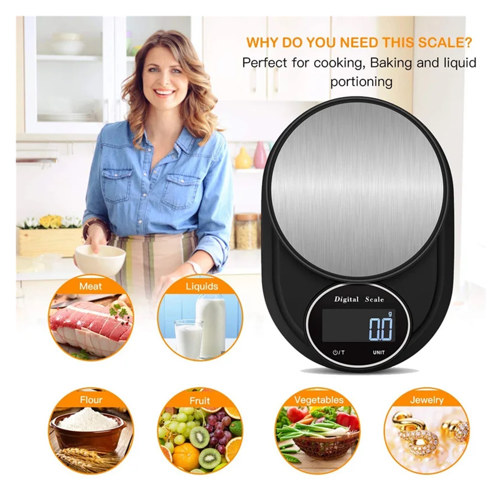 High Precision 5kg/ 0.1g Digital Kitchen Scale, Weight Grams Electronic Balance Food Diet Postal Scales Measure Tools ,Simple Operation