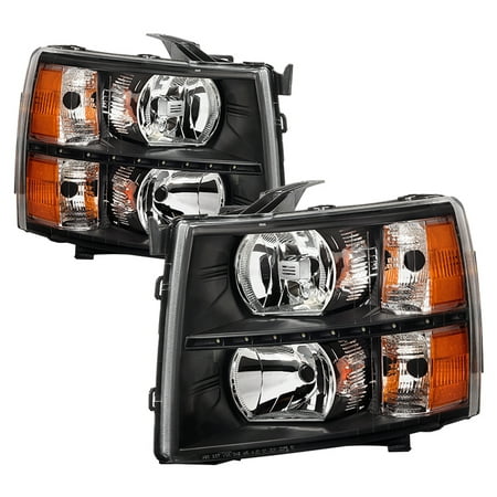 For 07-13 Chevy Silverado 1500 TD DRL LED Crystal Headlights (Black) (Best Tuner For Chevy Silverado 1500)