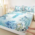 thumbnail image 5 of Manfei Watercolor Underwater Letter T Axolotl Sea Turtle Queen Sheet Sets for Kids Boys and Girls, Nautical Alphabet Print Bed Set 4-Piece, 1 Flat Sheet, 1 Fitted Sheet and 2 Pillowcases, 5 of 6