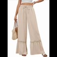 thumbnail image 2 of Pantalones Palazzo de Cintura Alta y Pierna para Mujer, Pantalones Playeros con Encaje Fluido, Trajes de Verano, Color Albaricoque S, 2 of 10