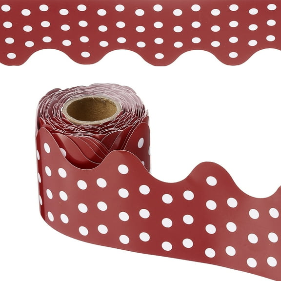 Uxcell Dots Bulletin Board Border, 33 Feet Poster Chalkboard Cork Decoration Trim Scalloped Borders Wall Decor for Classroom Office Locker, Burgundy