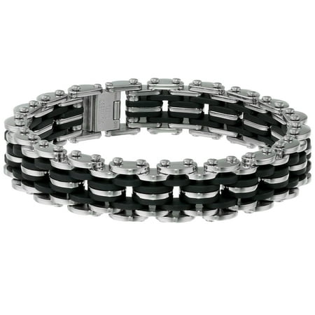 Big Jewelry Co Stainless Steel And Black Rubber Men's Bracelet
