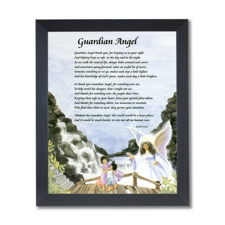 Guardian Angel Picture Frame - Black Guardian Angel Children On Bridge #2 Wall Picture Black Framed Art Print