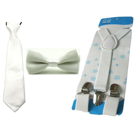 Child Kid School Boy Solid Tie Necktie Bowtie Elastic Y-Back Suspender Brace Set