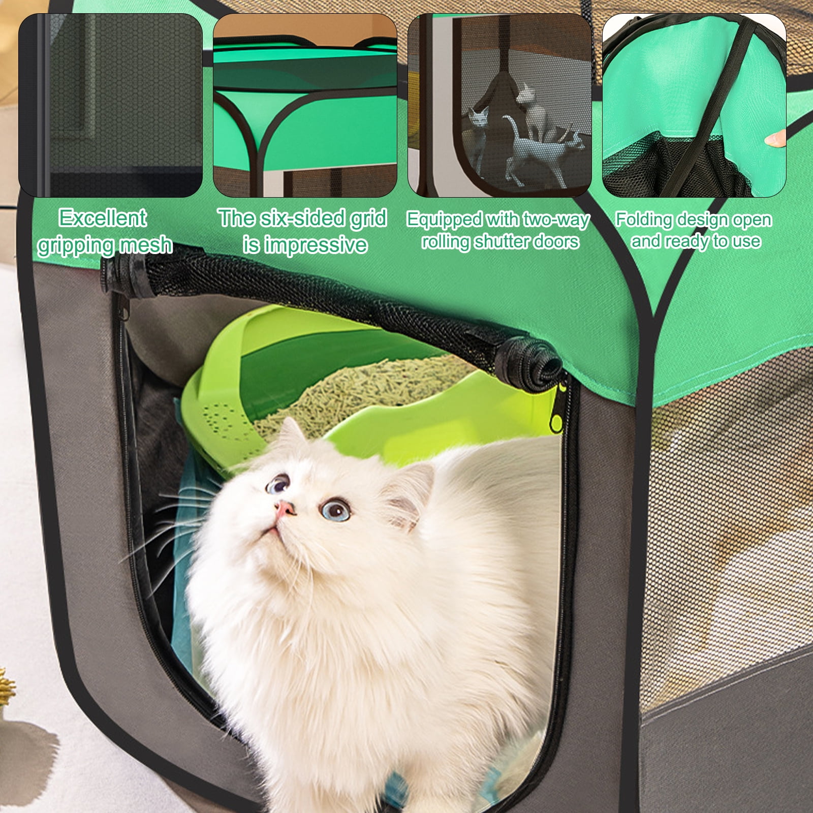 SPOKKI 43.3in Pet Playpen Pop-Up Dog Playpen, Folding Soft Dog Crate Portable Waterproof Outdoor Playpen for Dog Cat Chicken Recovery w/Bowl, Durable for Travel