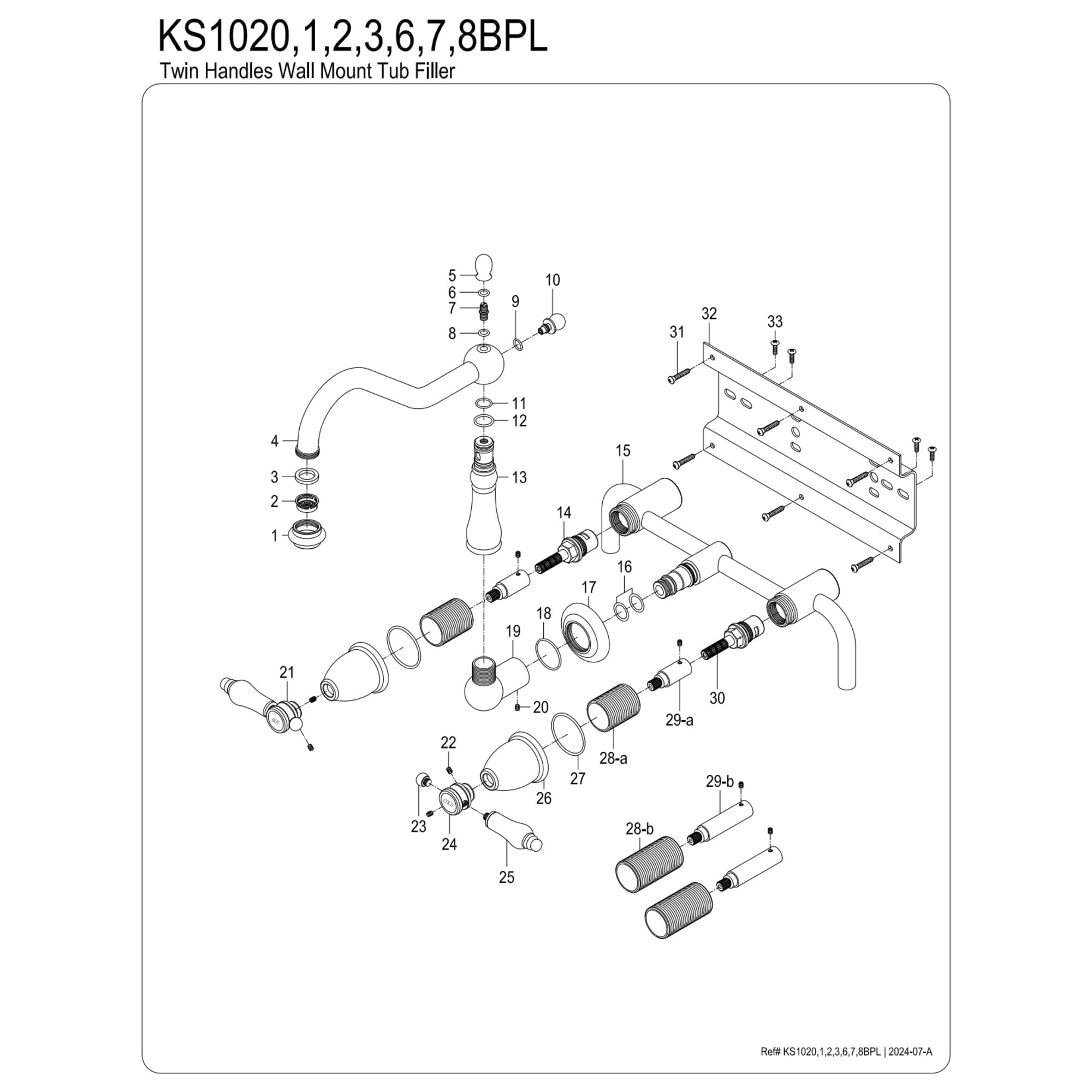Kingston Brass KS1020BPL Bel-Air Two-Handle Wall Mount Roman Tub Faucet, Matte Black