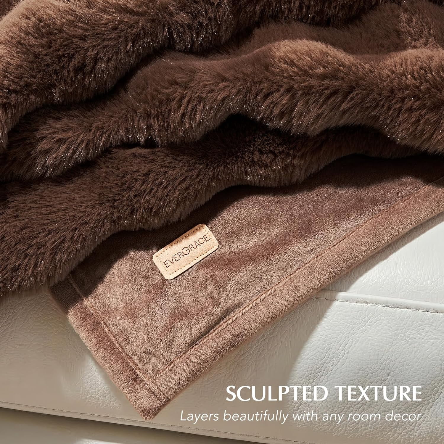 EverGrace Ultra Soft Luxury Fluffy Faux Rabbit Fur Throw Blanket, Thick Warm Bubble Throw for Bed, Cozy Plush Reversible Blankets for Couch, Chair, Sofa, Chestnut, 50x60 Inches