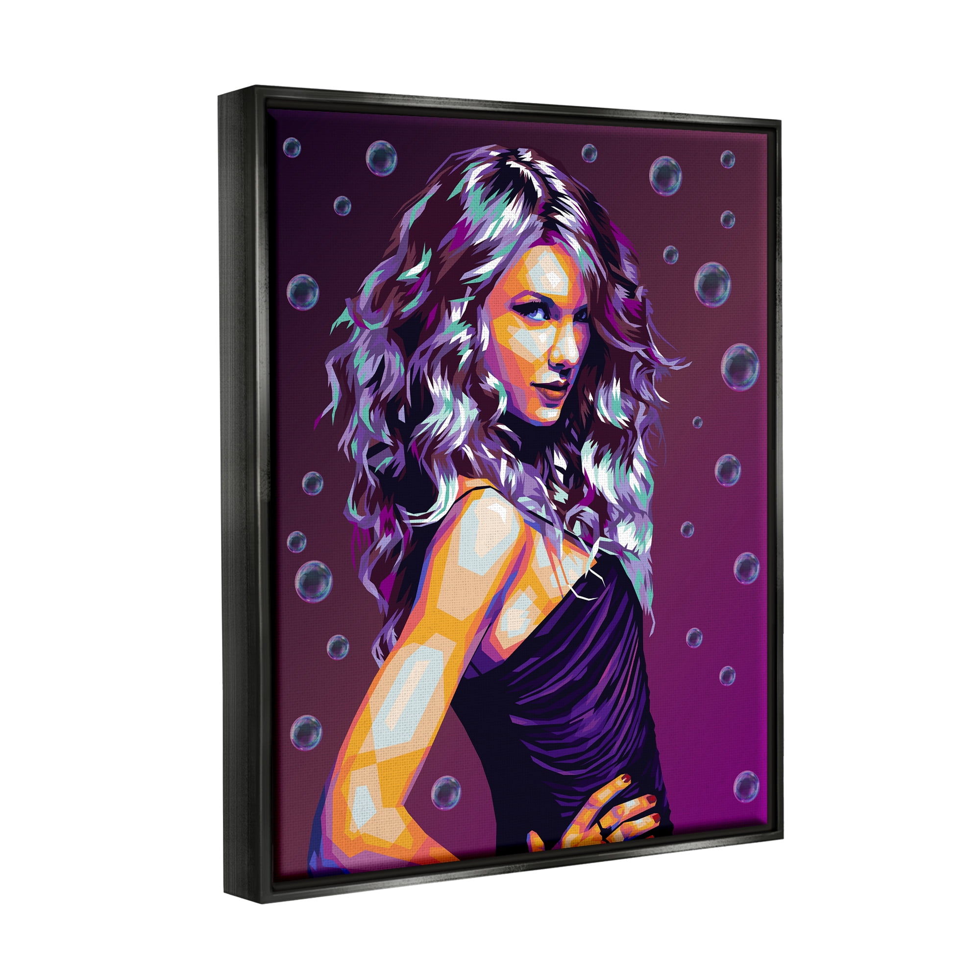 Stupell Industries Modern Purple Girl with Bubbles Abstract Painting Black Floater Framed Canvas Art Print Wall Art, 17 x 21