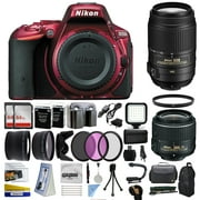 Nikon D5500 Red DSLR Digital Camera + 18-55mm VR II + 55-300mm VR Lens + 128GB Memory + 2 Batteries + Charger + LED Video Light + Backpack + Case + Filters + Auxiliary Lenses + More!