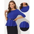 thumbnail image 2 of Top Peplum Allegra K de Trabajo Elegante con Cinturón Manga 3/4 Cuello Redondo Azul Brillante XL, 2 of 5