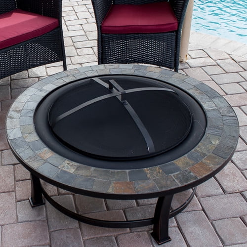 Hiland Round Slate Top Wood Burning Firepit by AZ Patio Heaters