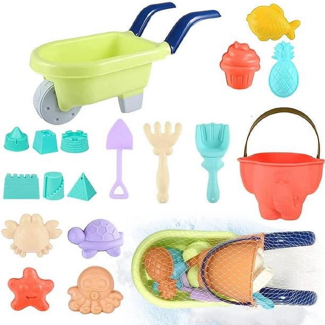 ZHAOCHENG Juguetes de playa, 17 piezas, juego de juguetes de arena para playa de verano al aire libre, juguetes de piscina, regalo para niños, niñas, moldes de castillos de arena con pistolas de agua,
