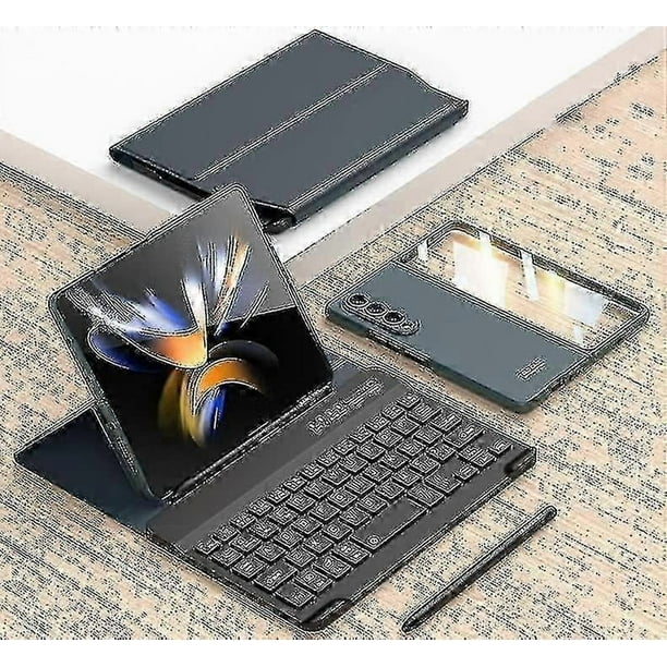 Leather Fold Stand Case Keyboard Compatible With Samsung Galaxy Z Fold 4, Detachable Bluetooth Wireless Keyboard