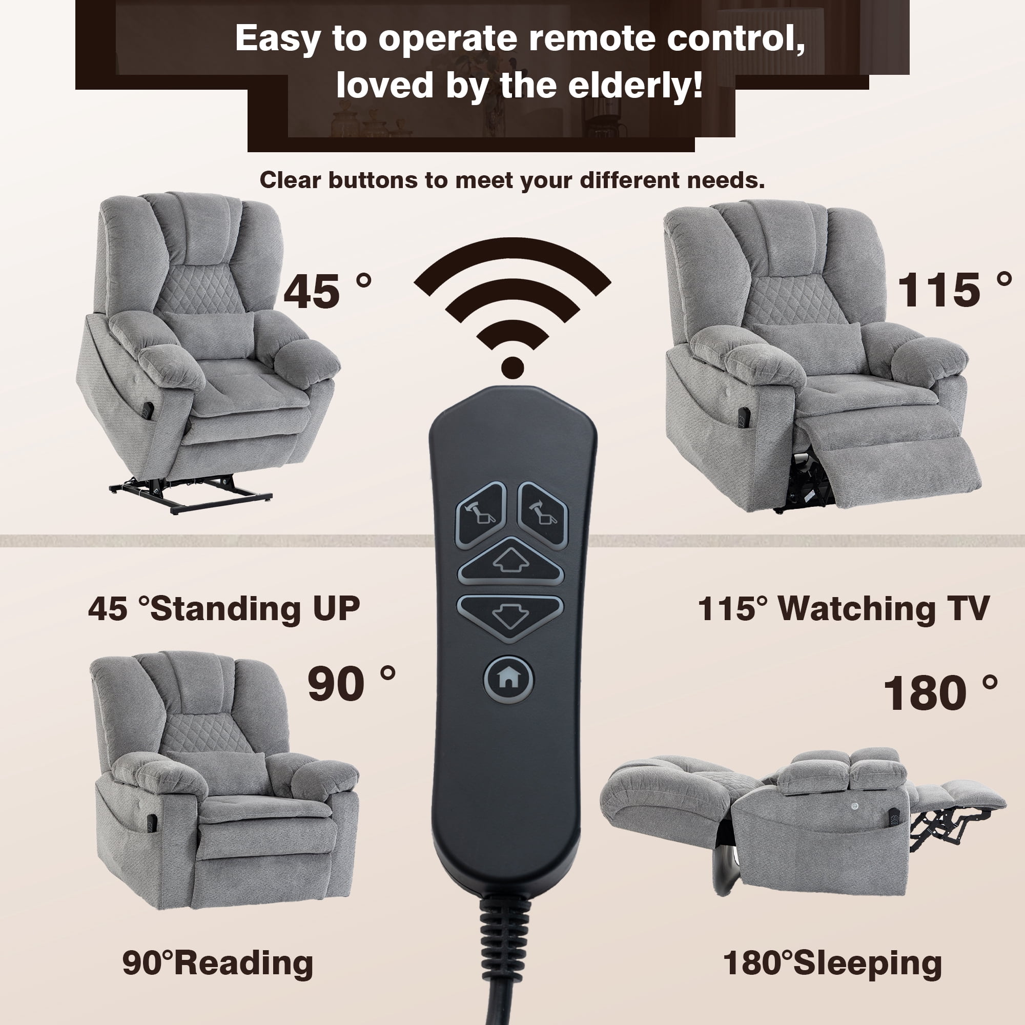 LITVZ Air Compression Waist Massage Recliner for Elderly, Big Man Recliner 400 lbs Heavy Duty, Oversized Power Lift Recliner Chair with Airbag Massage & Heating, Lay Flat 180° for Family