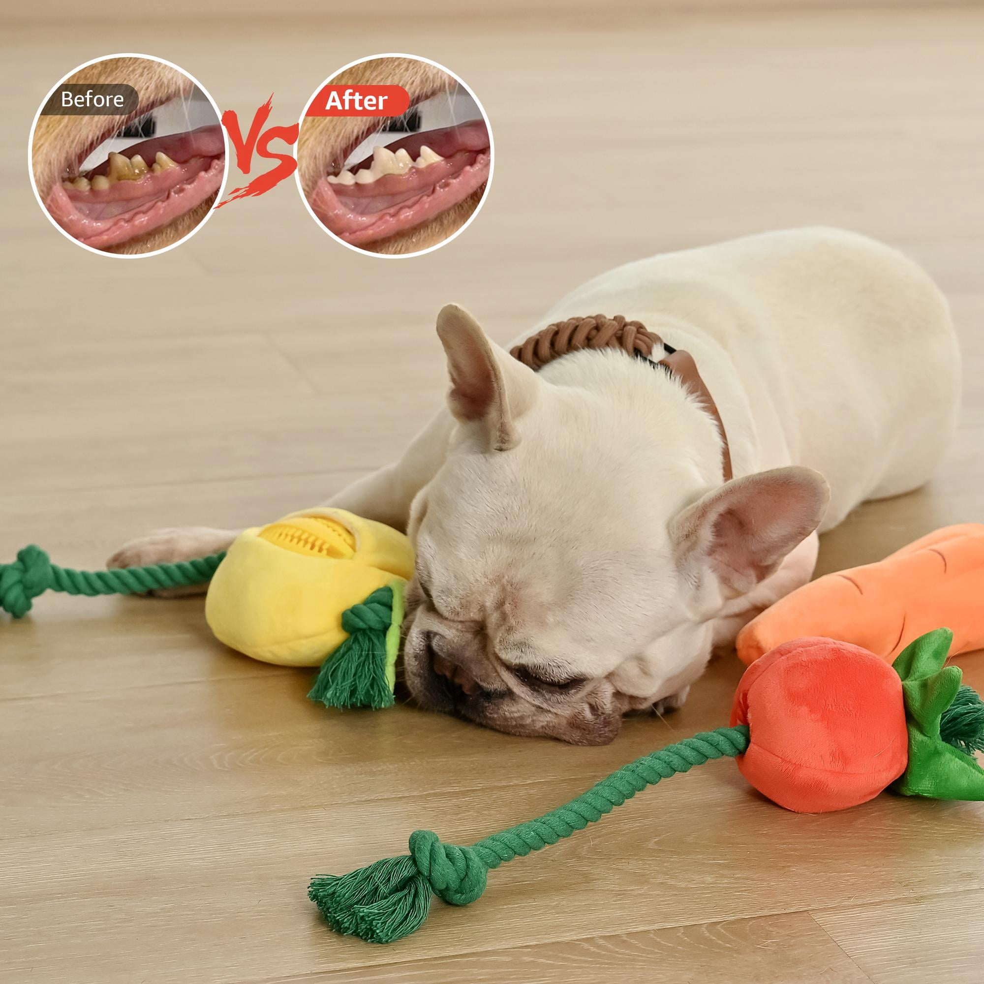 Max & Marlow Dog Rope Toys, 2 in 1 Interactive Veggie-themed Plush Toys with TPR Toys, 3 Pack