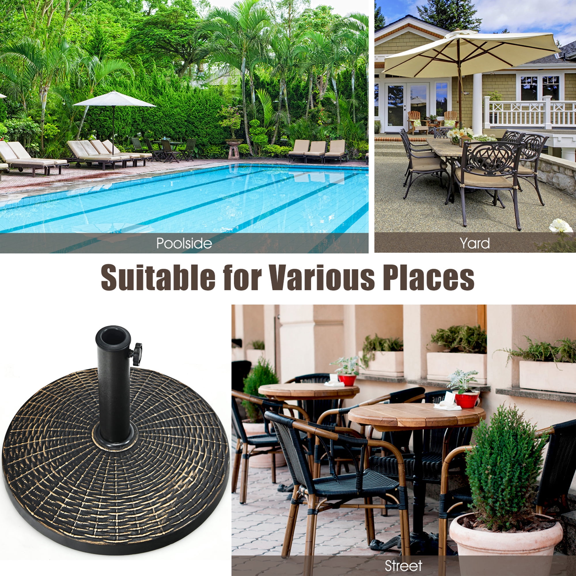 Gymax 22 lbs Round Resin Patio Umbrella Base Stand Holder w/ Adjustable Knob