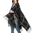 thumbnail image 4 of Clearance Hfyihgf Womens Elegant Plaid Tassel Poncho Open Front Blanket Capes Knitted Sweater Cardigan Wraps Shawl for Holiday Gifts Black One Size, 4 of 6