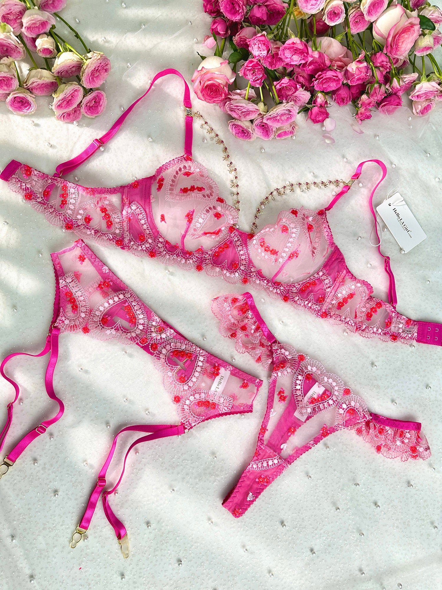 Gabrielle Love Chain Lingerie Set (PINK, S)