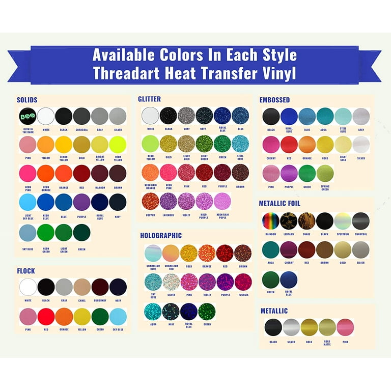 Threadart Pastel Colors Variety Pack 10 x 12 Heat Transfer Vinyl Precut  Sheets | Solid Colors | 15 Sheets | Compatible with Cricut Silhouette and