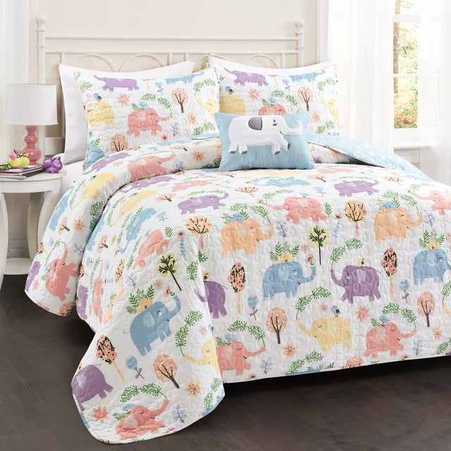 Edredón Hygge Elephant Blanco / Multi Juego de 4 Piezas Completo / Queen Lush Decor 16T006867