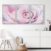 PixonSign Canvas Print Wall Art Set Pink Rose Flower Close-Up & Water Droplets Floral Wilderness Photography Realism Rustic Landscape Colorful Pastel for Living Room, Bedroom, Office - 24"x36"x3 White