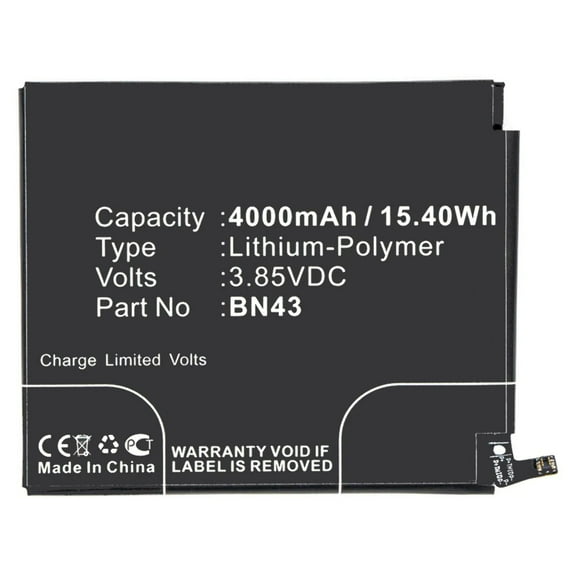 Batteries N Accessories BNA-WB-P3711 Cell Phone Battery - Li-Pol, 3.85V, 4000 mAh, Ultra High Capacity Battery - Replacement for Xiaomi BN43 Battery