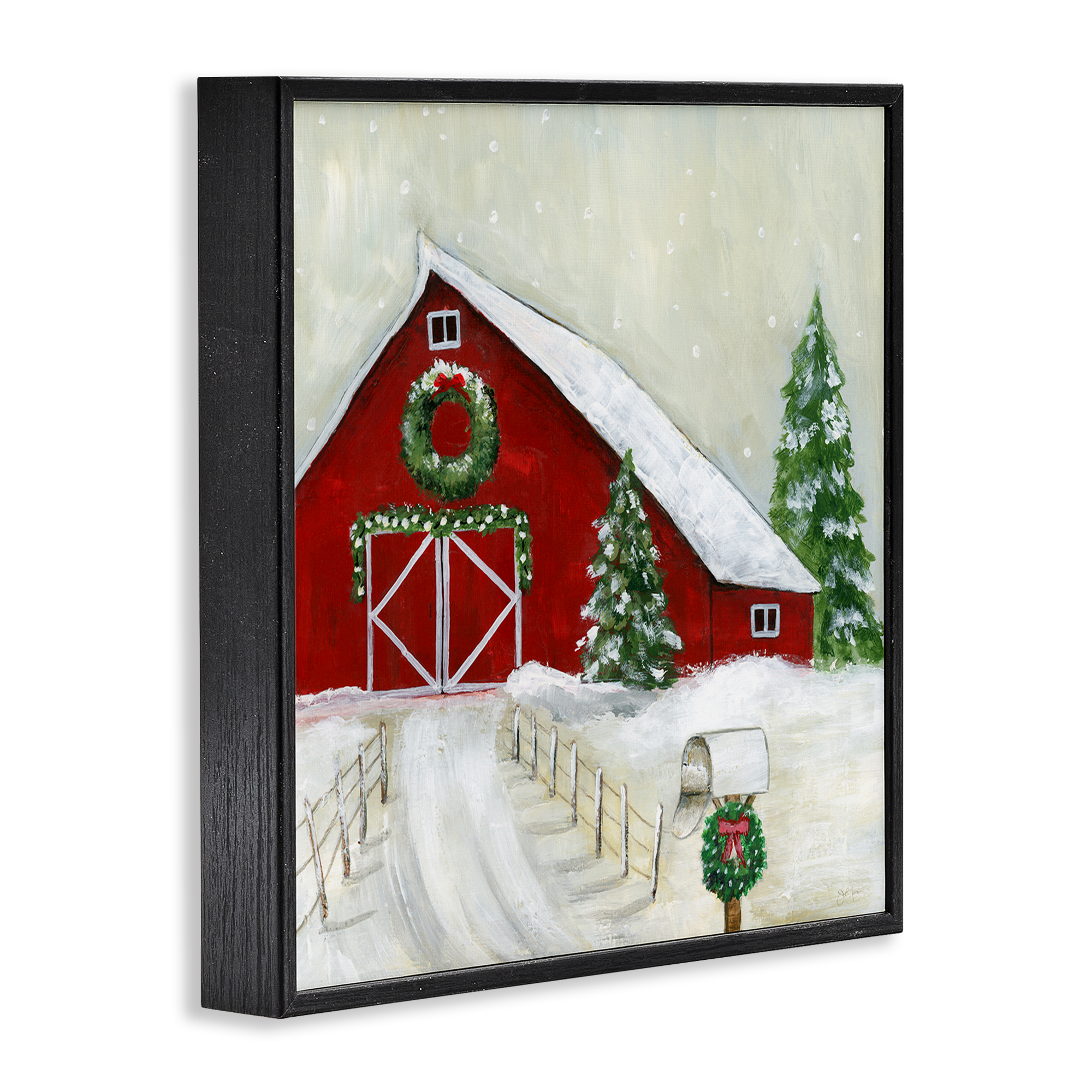 Stupell Industries Winter Barn Scenery Holiday Painting Black Framed Art Prints Wall Art, 24 x 24