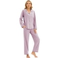 thumbnail image 3 of GEX 100% Cotton Pajamas for Women PJ Set Soft Button-Down 2 Piece Set Knitted Long Sleeve Sleepwear Loungewear Lavender 2XL, 3 of 7