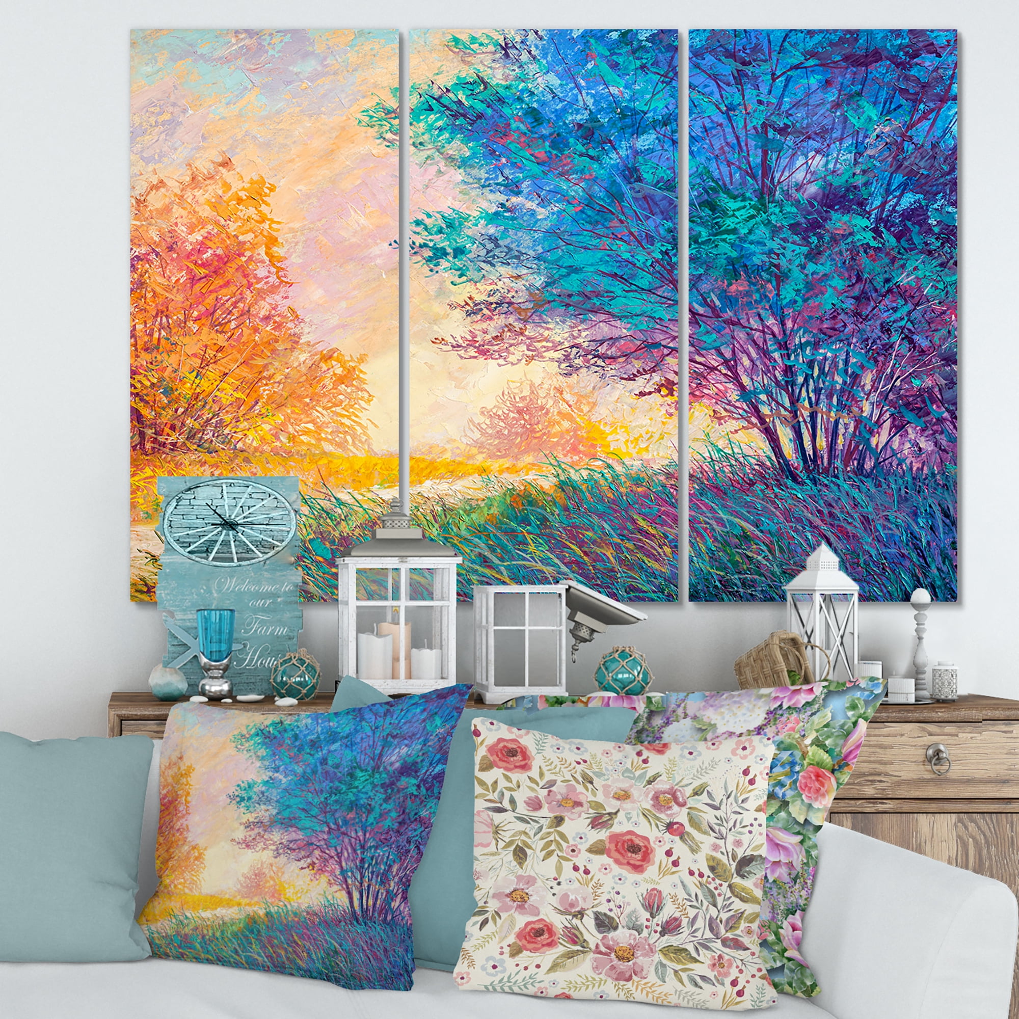 Designart ' Sunset In Autumnal Forest Landscape ' Traditional Canvas Wall Art Print