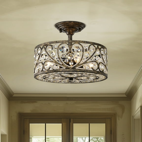 Runa 13 in. 4-Light Indoor Antique Bronze Finish Semi-Flush Mount Ceiling Light with Light Kit
