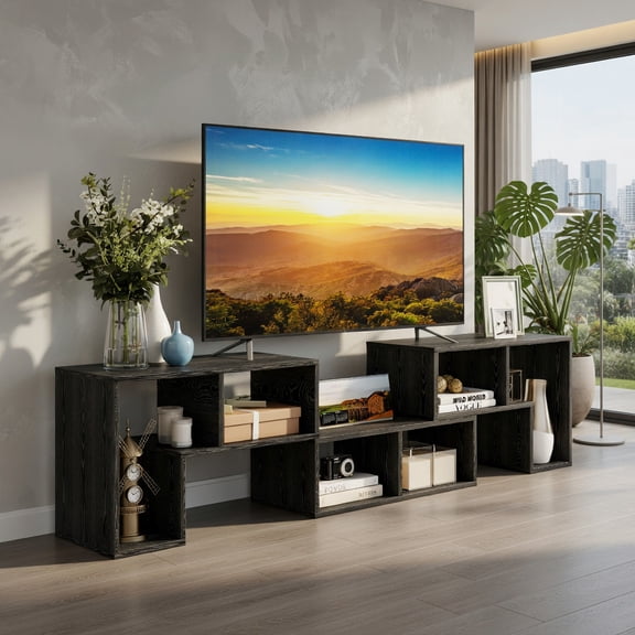 GVN Entertainment Centers & TV Stands,3 Pieces Adjustable TV Stand for TVs up to 65 Inch with Shelves-Mixed Black