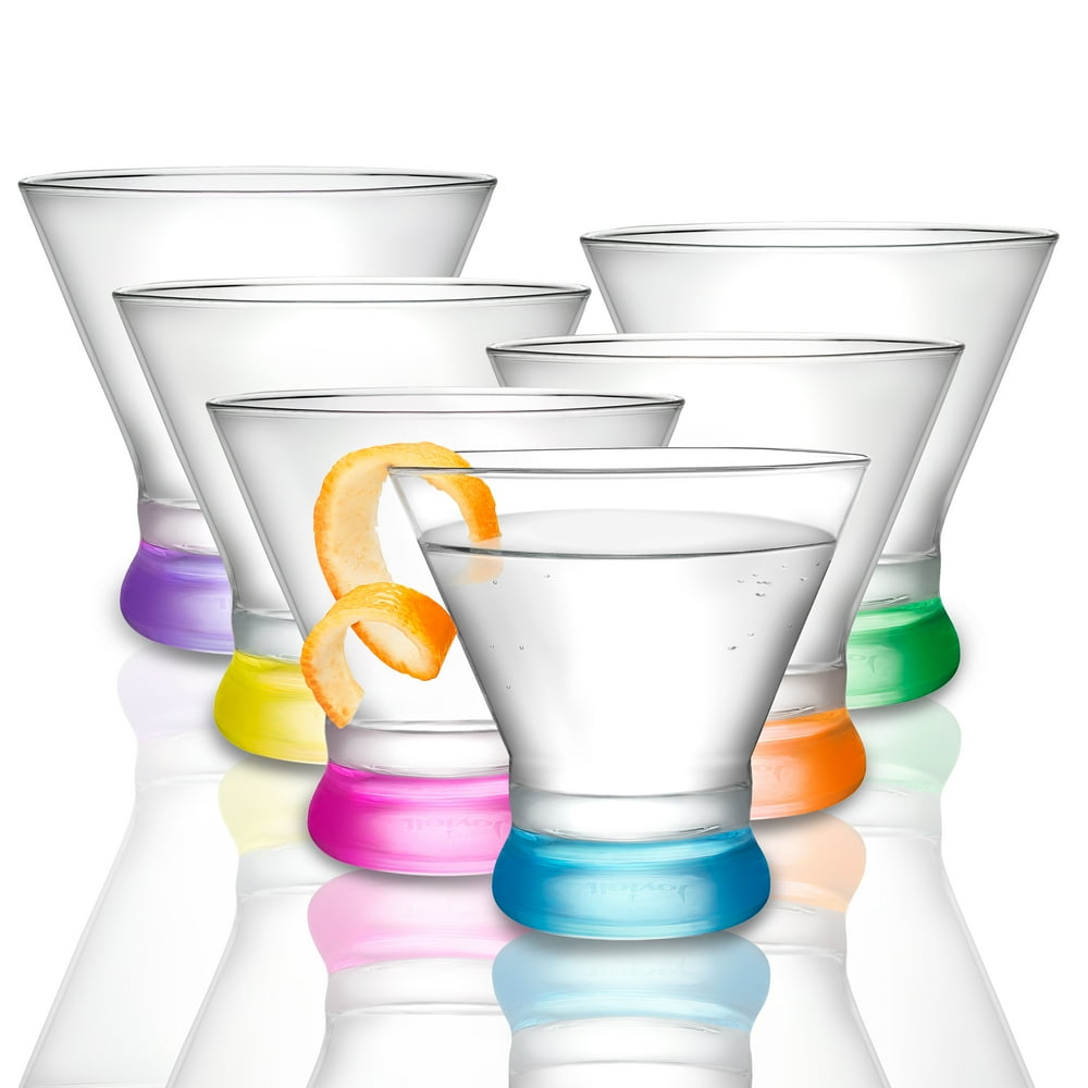 JoyJolt Colored Stemless Martini Glasses, Set of 6 Cocktail Glasses