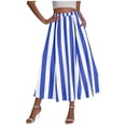 thumbnail image 2 of BRGZLK Women's Vintage Striped Midi Skirt Summer Trendy Loose Breathable Elastic High Waisted A Line Flowy Office Casual Skirt Blue S, 2 of 6