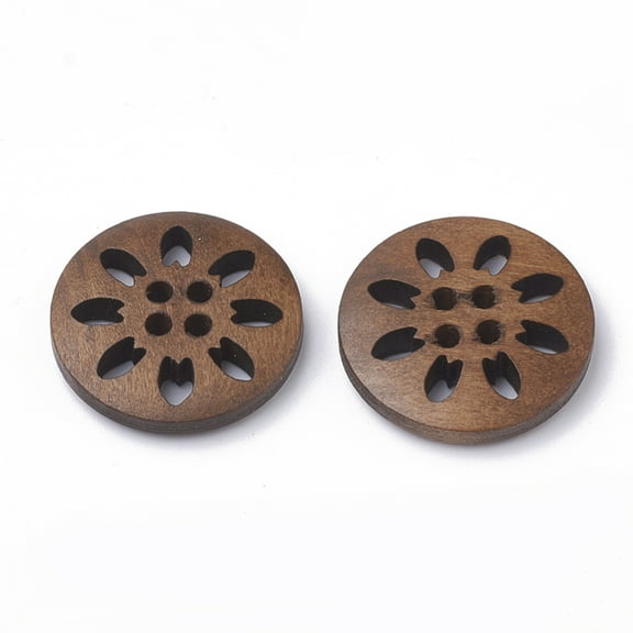 50pcs 4-Hole Wooden Buttons Flat Round Coconut Brown 24.5~25.5x4.5~5mm Hole: 1.5mm