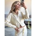 thumbnail image 6 of Women'S 2 Piece Outfits Casual Lapel Zip Sweatshirts and Wide Leg Pants Tracksuit Sets White M, 6 of 9
