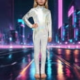 thumbnail image 2 of Ticikt Girls Shiny Metallic Neck Unitard Long Sleeve One Piece Zip Up Bodysuit Dance, 2 of 5