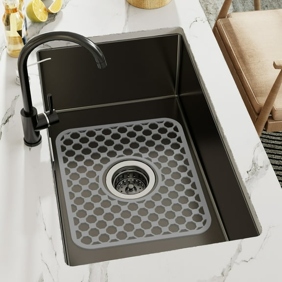 Ikoopy 2 Pcs Silicone Sink Mat with Middle Hole Nonslip and Heat Resistant Kitchen Sink Protector Mat for Kitchen Dishwasher Safe 34.5x28.6cm