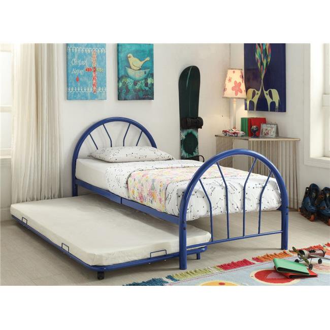 Metal Twin Bed in Slatted Style, Blue