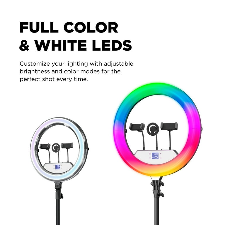 Vivitar Creator Series 18" RGB Foldable Ring Light with Stand, MagSafe-Compatible Phone Mount, Dual USB Charging, Wireless Remote, Adjustable Tripod for Live Vlogging, Makeup, & Live Streaming