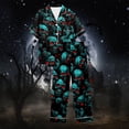 thumbnail image 4 of Halloween Pajamas Halloween Pumpkin Print Plus Size Wide Leg Button Pajamas for Women Set, 4 of 4