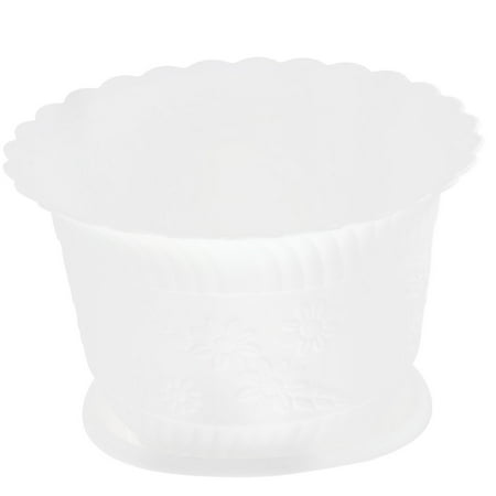White Floral Pot - Home Garden Plastic Floral Pattern Cactus Aloe Plant Flower Pot White w Tray