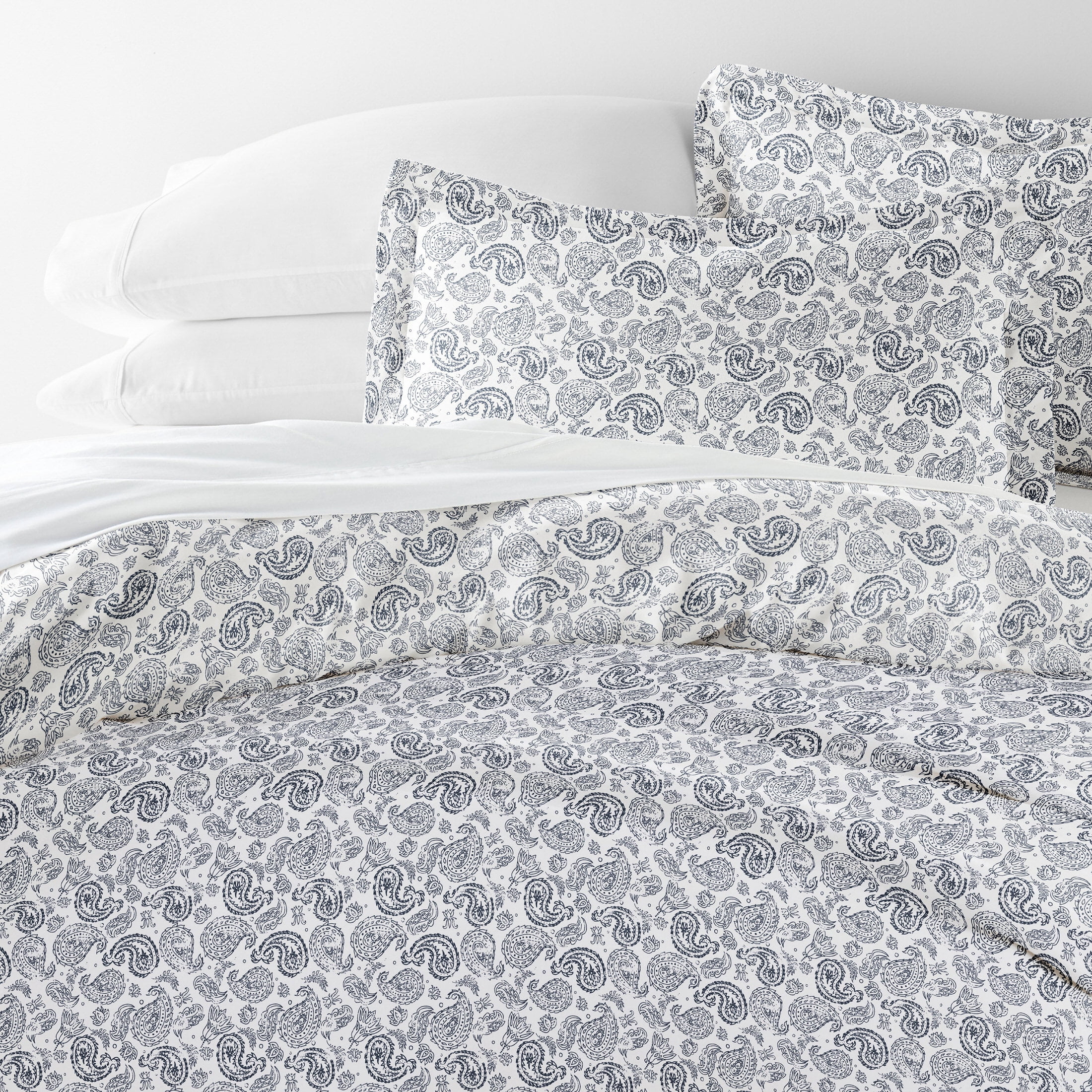 Noble Linens Navy Coarse Paisley Print Duvet Set 2-Piece Duvet Cover Set, Twin/TwinXL